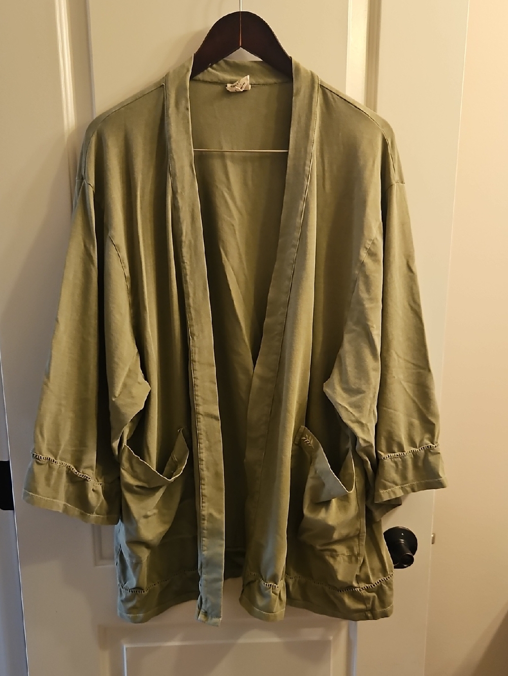 Maggie’s Organics Green Organic Cotton Kimono, Large, Boho Lounge Cardigan - Picture 2 of 9